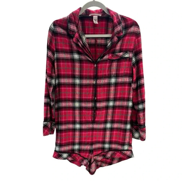 Victoria‎ Secret Plaid Intimate Pajama Romper Size Large - Picture 1 of 11